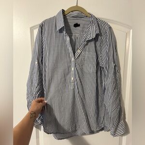 J. Crew Navy and White Striped Button Down Shirt